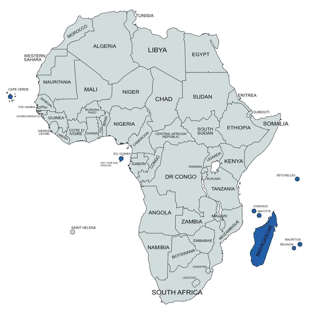 Map of African Islands - Airport Locations